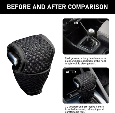 1 PC Car Shift Knob Cover, 5D Mesh Fabric Velcro Opening T-Shaped Sweat-Absorbent Non-Slip Breathable Gear Shift Head Dust-Proof Decorative Cover,...