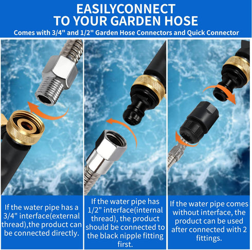 Jet Nozzle for Garden Hose, Hydro Jet Power Washer Wand with 3 Different Jet Nozzle and Quick Connectors, High Pressure Washer Tools Water Wand (B...