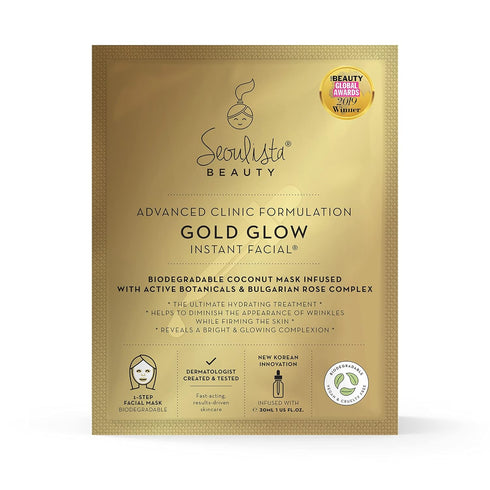 Seoulista Beauty® Advanced Clinic Formulation Gold Glow Instant Facial™ 30ml | Anti-Ageing Face Sheet Mask | Dermatologist Created Korean Skin Car...