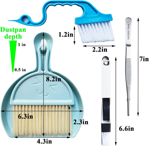 Broom and Dustpan Tweezers Tongs Cleaning Brushes Groove Gap Clean Tool Set 4 Pcs Kitchen Cleaning Brushes Mini Kit Multipurpose Small Set for Hom...