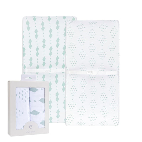 Changing Pad Cover - Cradle Sheets Fits Baby Mattress Sheet 36" X 18 - Unisex Grey Sage Diamond - 2 Pack Set...