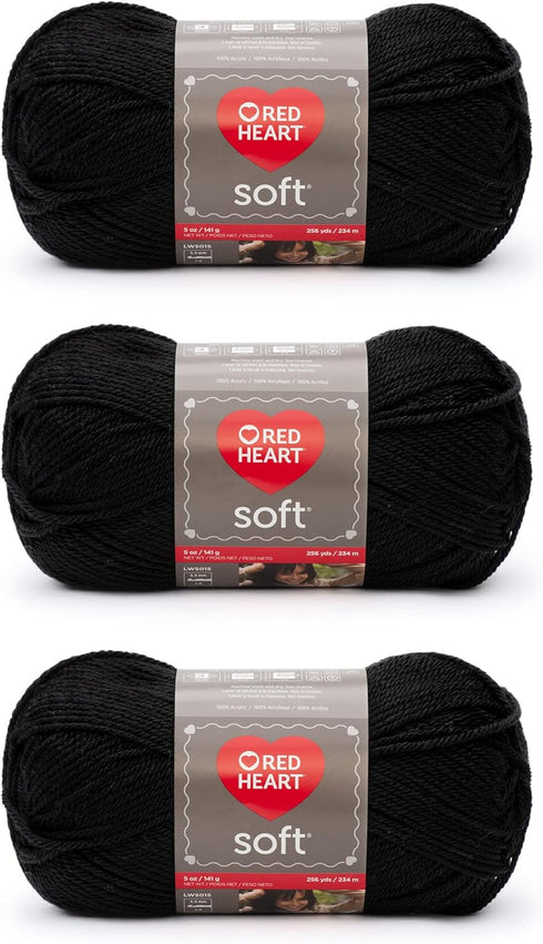 Red Heart Soft Black Yarn - 3 Pack of 141g/5oz - Acrylic - 4 Medium (Worsted) - 256 Yards - Knitting/Crochet......