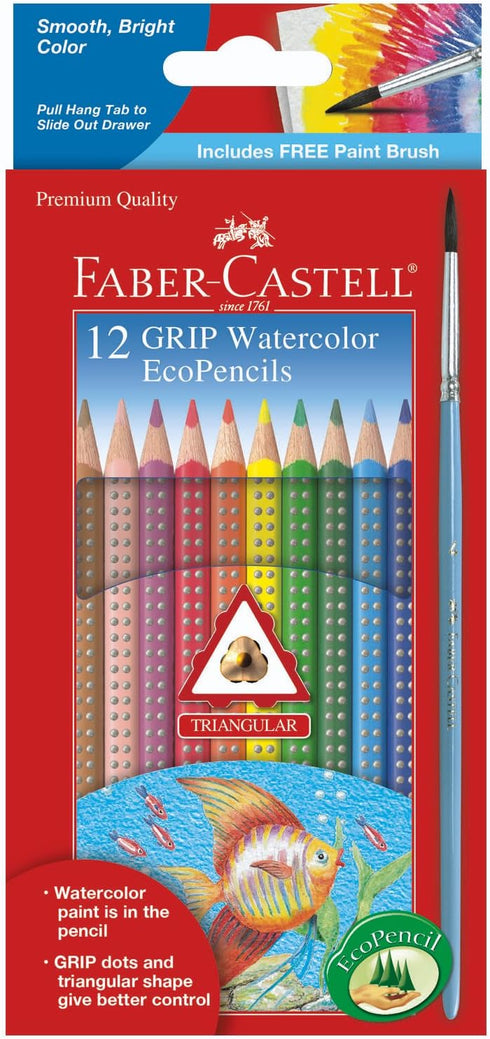 Faber-Castell Grip Watercolor EcoPencils: 12 Watercolor Pencils with Brush, Color Pencil Set, Art Supplies for Kids...