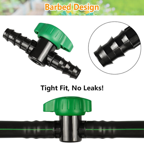 1/2 Inch Drip Irrigation Barbed Valve, 15 Pcs Barbed Switch Valves Drip Line Parts for 1/2" Drip Tubing (.570-.620" ID), 1/2 in. in-line Barbed Sh...