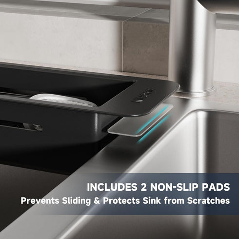 NiHome Extendable Over Sink Kitchen Organizer, Telescopic Sink Storage Rack for Sponge, Non-Slip Pads Expandable Sink Caddy, Adjustable Sponge/Bru...