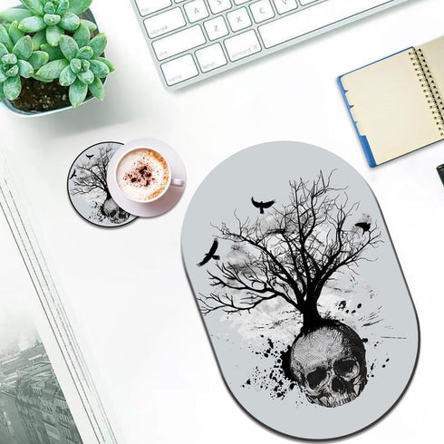 Desktop Non-Slip Mouse Pad and Coaster Combination, Personality Mouse Pad Pattern, Suitable for Office and Home Mouse Pad, Black and White Skull H...