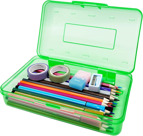 Plastic Translucent Pencil Box,Pencil Cases with Snap-Tight Lid for Pens, Pencils, School Supplies,Office Supplies, 1 Pack...