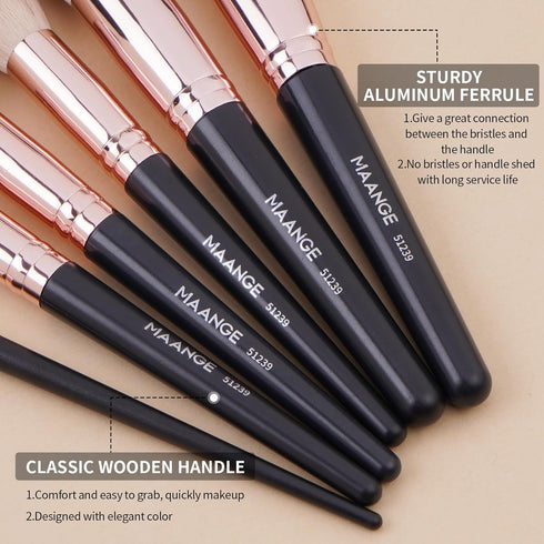 18 Pcs Makeup Brushes with Case, MAANGE Premium and Professional Makeup Brush Set For Foundation Blending Powder Concealers Eyeshadows Blush, Pink...