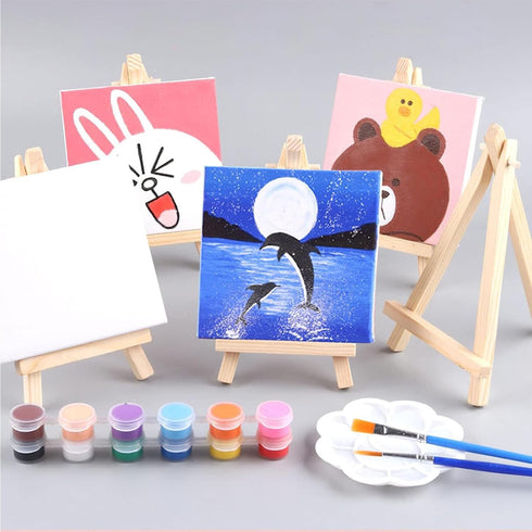 4pcs Mini Wood Display Easels, Small Table Top Easels, Artist Triangle Easels for Displaying Canvas Paintings, Weddings, Business Cards, Photos, C...
