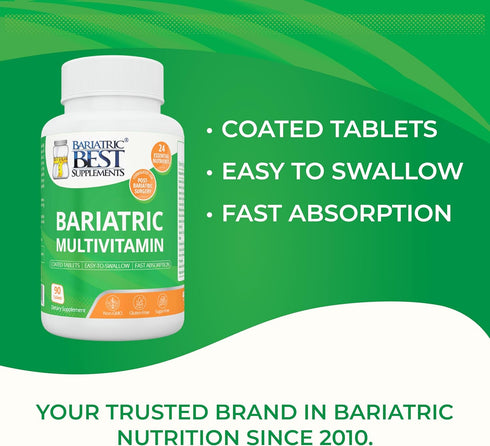 Bariatric Multivitamin with Iron for Post-Gastric Bypass & Sleeve Surgery, Energy Supplements, 90 Tablets, 24 Essential Nutrients, Formulated by B...