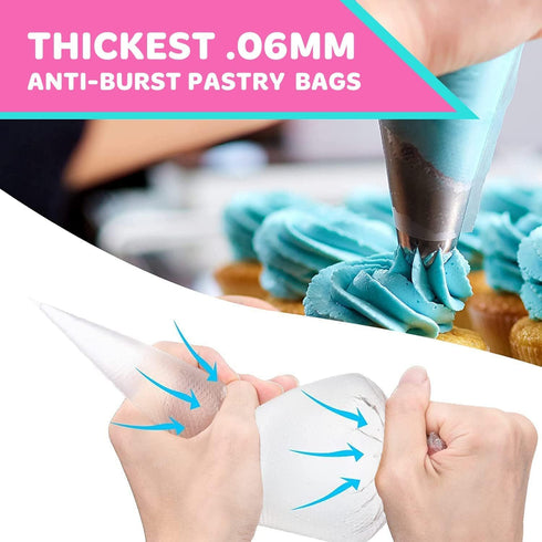 100 Pastry Bags 16 IN | Heavy Duty Piping Bags with Extra Thickness | Disposable Icing Bags with 1 Coupler and 2 Ties | Cake Decoration Piping Bag...