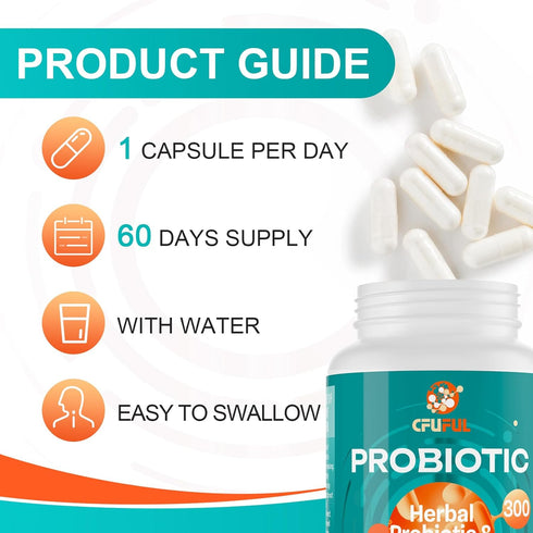 Probiotics for Women & Men - 300 Billion CFU & 24 Strains Probiotic with 15 Organic Herbs Prebiotics Blend, for Overall Digestive Health, Immune, ...