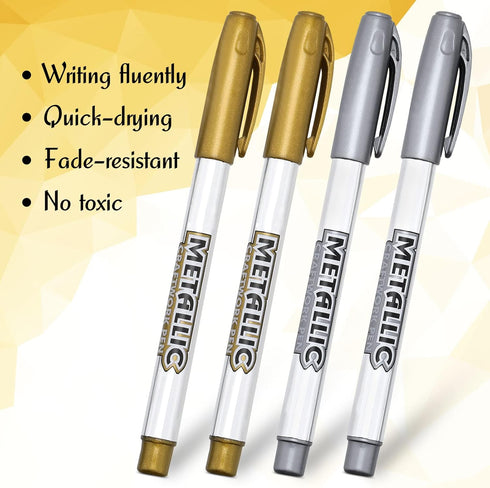 YASUOA Silver Gold Metallic Marker Pens, Shiny Glittering Gold Silver Ink Permanent Markers Pen Writing Pen Permanent Art Marker Pens for Card Mak...