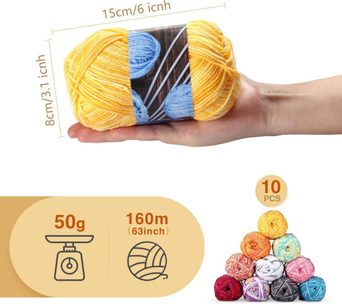 10x50g Multi Color Acrylic Yarn 50g Crochet Yarn Starter kit for Knitting Crocheting Weaving Adult and Kid Craft Projects...