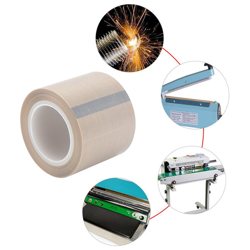 2" Width x 11 Yard Roll PTFE Coated Fiberglass High Temperature Tape with Silicone Adhesive Cloth, Release Surface on Heat sealers Beige...