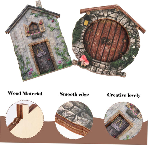 Fairy Garden Doors and Windows for Trees Miniature Fairy Gnome,DIY Yard Art Garden Sculpture Decoration Decor, Wooden Doors and Windows in The Yar...