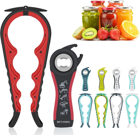 Jar Opener Bottle Opener for Weak Hands, 5 in 1 Multi Function Can Opener Bottle Opener Kit with Silicone Handle Easy to Use for Children, Elderly...
