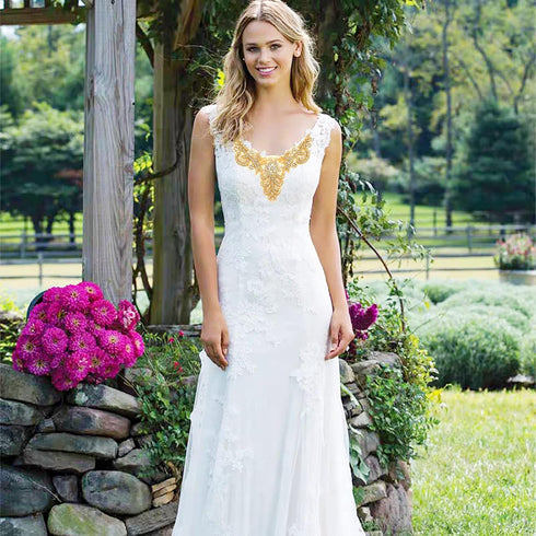 ShiDianYi Rhinestone Applique Gold Bridal Wedding Applique Crystal Pearl Diamante White Wedding Sash RA (AB Gold)...