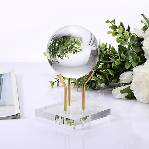 Hipiwe Gold Metal Arm Display Stand Easel with Acrylic Base Decorative Display Easel Holder for Sphere Crystal Ball Eggs Mineral Geodes Rock Seash...