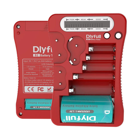 Dlyfull Battery Tester, LCD Display Universal Battery Checker for AA AAA C D 9V CR2032 CR123A CR2 CRV3 2CR5 CRP2 1.5V/3V Button Cell Batteries, 1x...