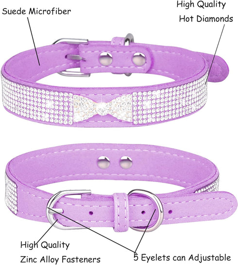 Bling Dog Collar for Small Medium Large Dogs, Crown Rhinestone Dog Collars for Girl and boy Dog, Diamond Puppy Collars, Adjustable Leather Suede S...