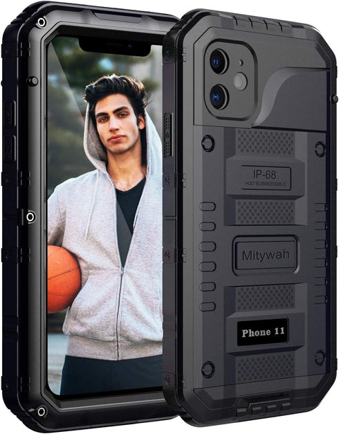 Mitywah Waterproof Case for iPhone 11, Heavy Duty Durable Metal Full Body Protective Case Built-in Screen Protection Waterproof Shockproof Dustpro...