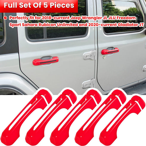 E-cowlboy Door Handle Inserts Cover Trim+Tailgate Handle Cover for 2018-2024 Jeep Wrangler JL JLU Sports Sahara Freedom Rubicon Unlimited Gladiato...