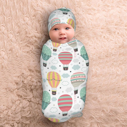Hot Air Balloon Baby Stuff Newborn Baby Swaddle Blanket Wrap Blanket Soft Stretchy Sleep Sack with Beanie Hat Set Gifts for Infant Boy Girl...