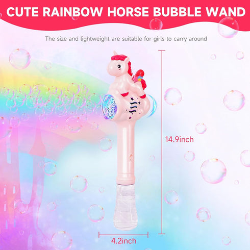 Bubble Wand for Kids, Rainbow Horse Bubble Machine Blower Maker Toys with Light, Outdoor Party Birthday Gifts for 1 2 3 4 5 6+ Years Old Toddlers ...