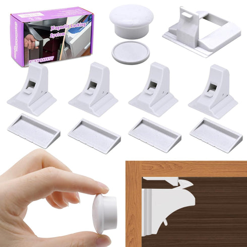 Magnetic Drawer Locks for Baby Proofing, Child Safety Magnet Cabinet Lock, Safety First Adhesive Magnetic Locks for Cupboard and Pantry Door (4Loc...