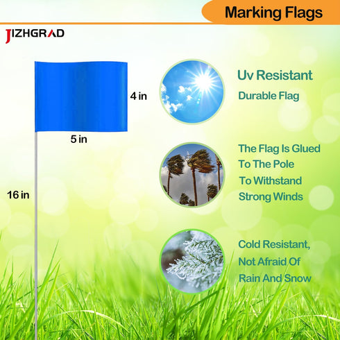 Blue Marker Flags, 100 Pack Construction Marking Flags,4x5x16 Inch, Yard Flags Marker, Lawn Flags, Invisible Fence, Survey Flags, Landscape Flags,...