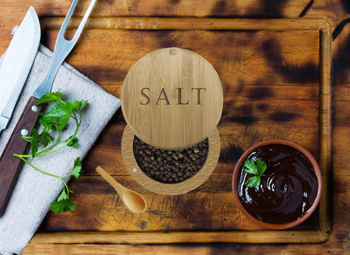 Salt Cellar, Bamboo Salt Box, Salt Container With Spoon, Salt Holder With Lid, Salt Shaker, Cumin and Pepper Bowl with Magnetic Swivel Lid...
