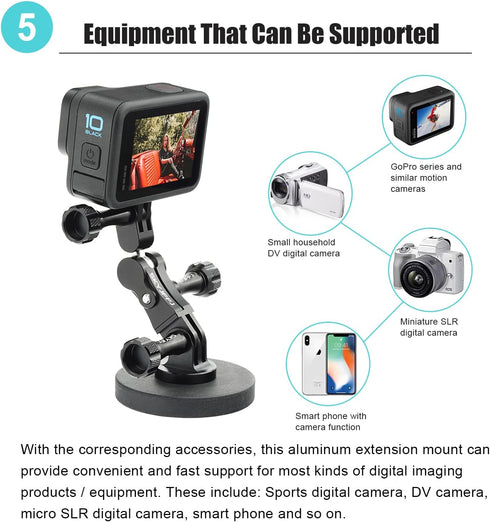 Aluminum Ball gopro Handlebar Mount, 360 Rotation and Lock Any Direction, Shock-Resistant, Compatible with Gopro Hero 8 9 10 11 12, Max, DJI OSMO ...