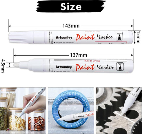 White Paint Pens marking pens Permanent Markers - 2 Pack Oil Based Waterproof Markers for Tire, Rubber,Wood, Rocks, Metal, Canvas,Plastic, Dark Su...