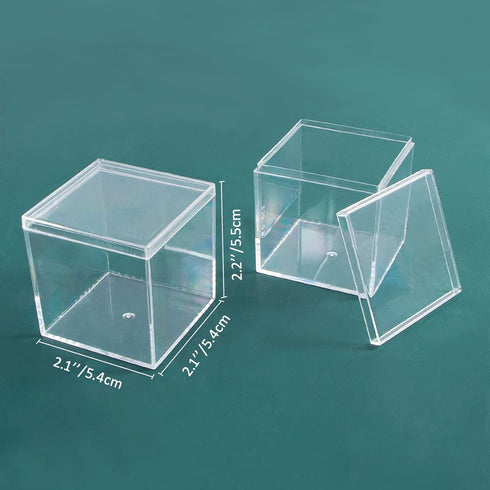 6 Packs Clear Acrylic Plastic Box, Acrylic Boxes with Lids, Small Square Plastic Containers 2.1''×2.1''×2.2'', Plastic Square Boxes for Candy, Pil...