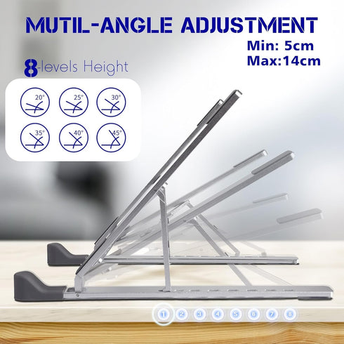 Laptop Stand for Desk Adjustable Laptop Riser with 8-Angle Adjustment Aluminium Alloy Laptop Holder Foldable Computer Stand for 10-16" Laptops(Sil...