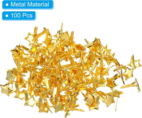 PATIKIL 8 x 10 mm Brads for Paper Crafts, 100 Pcs Metal Star Paper Fastener for Art Crafting Projects, and DIY Decorative Scrapbooking, Gold...