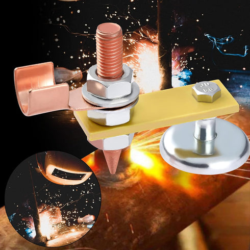 2 Pack Magnetic Welding Support Ground Clamp Tools with 2 Conductive Rods, Welding Magnet Head Strong Magnetism Large Suction, Copper Tail Welding...