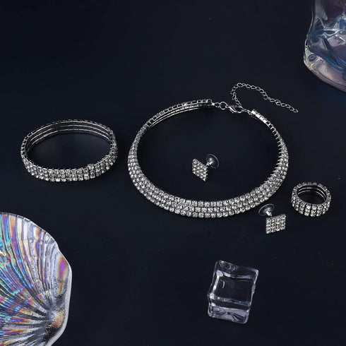 HAIAISO Rhinestone Crystal Jewelry Set Rhinestone Choker Necklace Rhinestone Earrings Rhinestone Stretch Bangle Bracelet Stretch Ring Bridal Party...