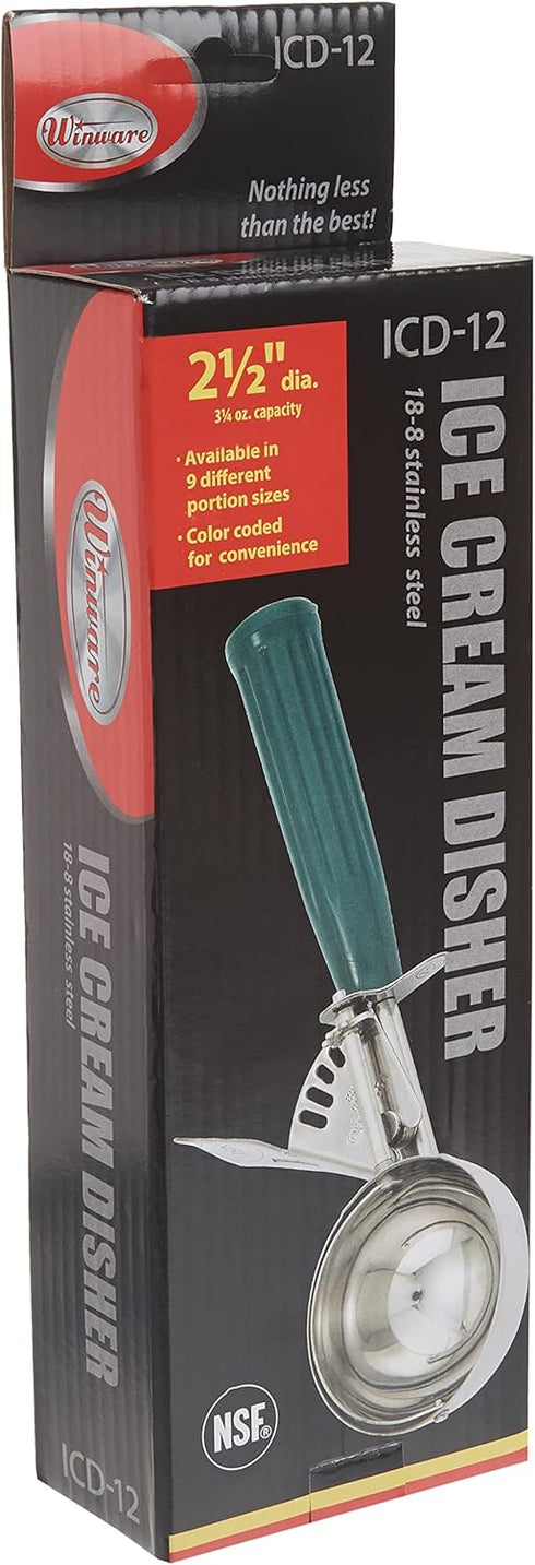 Winco ICD-12 No.12 Ice Cream Disher with Plastic Handle, Green...