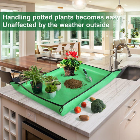 Large Repotting Mat for House Plants Transplanting Control Mess 39.5"x 31.5" Portable Potting Tray Planting Gardening Mat Garden Gifts for Women M...