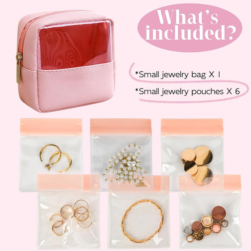 Travel Jewelry Case, Small Travel Jewelry Organizer Bag with Zipper and Clear Window, 6 Pcs Zipper Jewelry Pouch for Necklaces, Earrings, Rings, B...