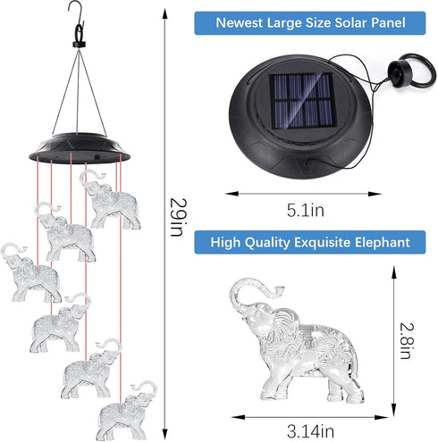 Elephant Waterproof LED Solar Powered Memorial Wind Chimes with Lights, Housewarming Gifts for Garden Outdoor Patio Yard Lawn Decor...