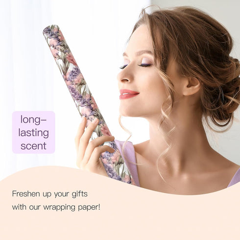 WRAPAHOLIC Scented Kraft Wrapping Paper - Mini Roll - 17 Inch x 16.5 Feet - Lavender Floral Design with Faint Fragrance for Drawer Liners, Home Cl...