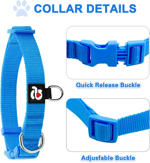 azuza 3 Pack Dog Collars Comfortable and Adjustable Nylon Dog Collars for for Small Dogs, S (11-16inch)?Green, Blue and Royal Blue...