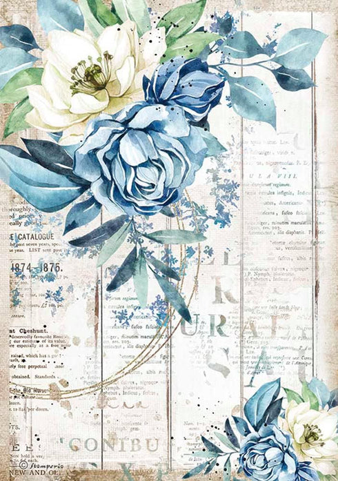 Stamperia A4 Rice Paper Packed - Romantic Sea Dream Blue Flower, (DFSA4560)...