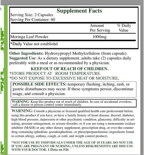 Juka's Organic Co. Moringa Powder Capsules (100% Authentic, Organic, Non GMO, Zero Additives. Rich in Antioxidants & Amino Acids, Indigenous to Af...