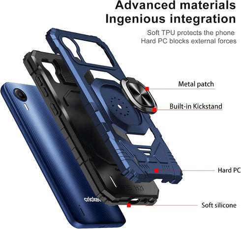 Ailiber for AT&T Calypso 4/Cricket Debut S2 Case with Screen Protector, Ring Kickstand for Magnetic Car Mount, Military Grade, Heavy Duty Shockpro...