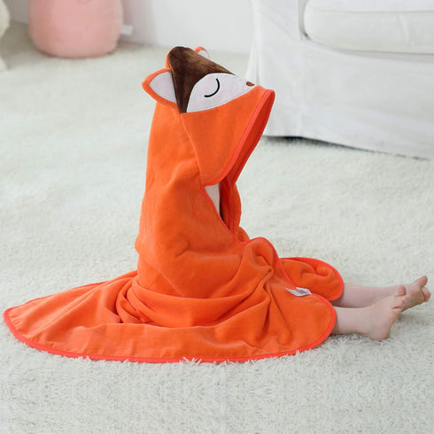 MICHLEY Animal Hooded Baby Towel Washcloth, Toddler Premium Cotton Absorbent Bathrobe for Girls Boys 0-6T (Fox)...
