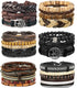 LOLIAS 24 PCS Leather Bracelet for Men Cool Wrist Cuff Bracelets, Adjustable Beaded, Handmade Vintage Style, Chunky Fashionable Design, Stackable ...